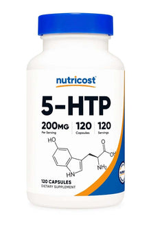  Image showing Nutricost's 5-HTP supplement, a potent, natural health booster derived from the Griffonia simplicifolia plant. Available at unbeatable prices at Discount Annex.