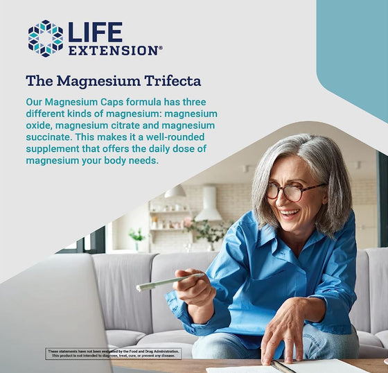 Magnesium Caps from Life Extension at Discount Annex promote heart, bone, and brain health. This essential mineral helps regulate blood pressure and supports energy production.
