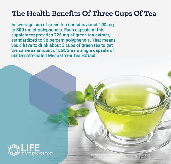 Life Extension's Decaffeinated Mega Green Tea Extract, available at Discount Annex, offers antioxidant support, aids weight management, and promotes heart health. Trust our wide range of high-quality Life Extension products.