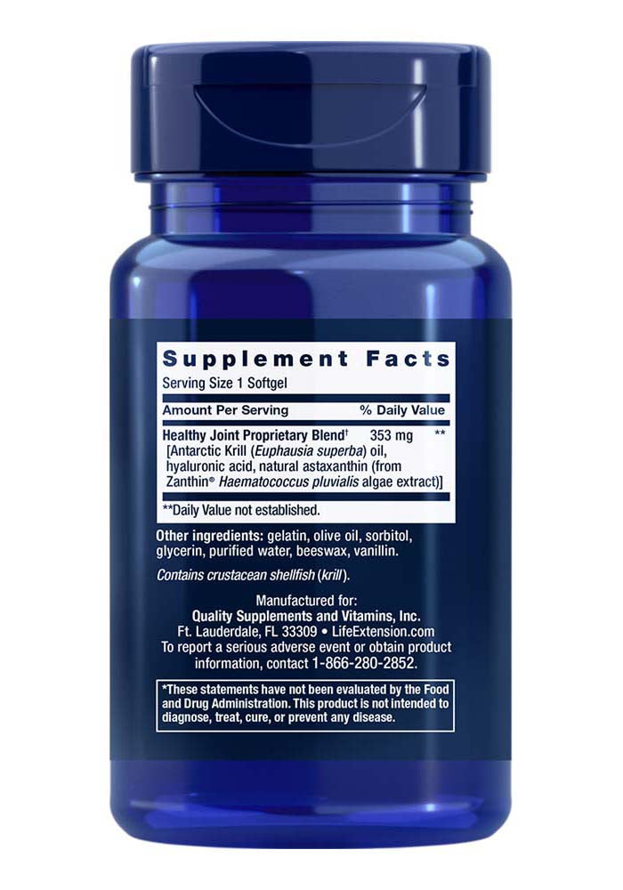 Krill Healthy Joint Formula by Life Extension at Discount Annex helps improve joint comfort and mobility. Enriched with krill oil and hyaluronic acid, it's an excellent choice for joint support.