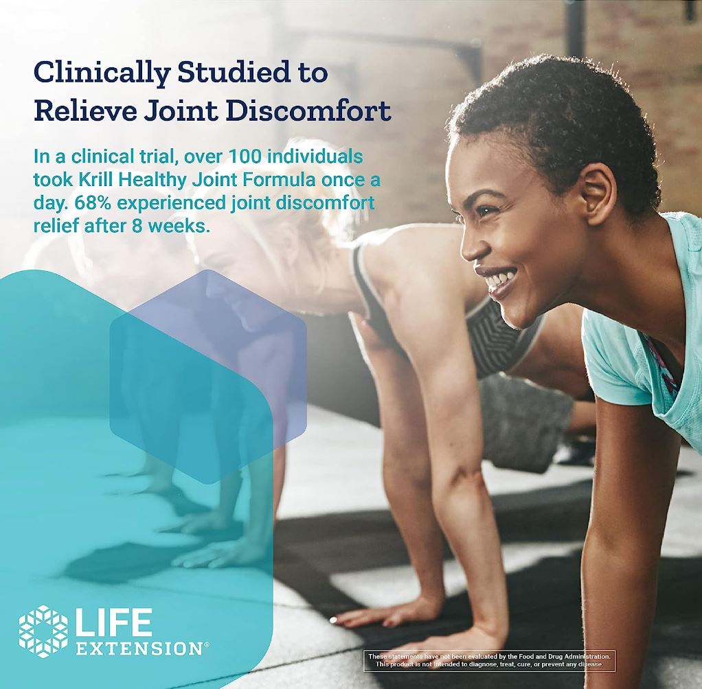 Krill Healthy Joint Formula by Life Extension at Discount Annex helps improve joint comfort and mobility. Enriched with krill oil and hyaluronic acid, it's an excellent choice for joint support.