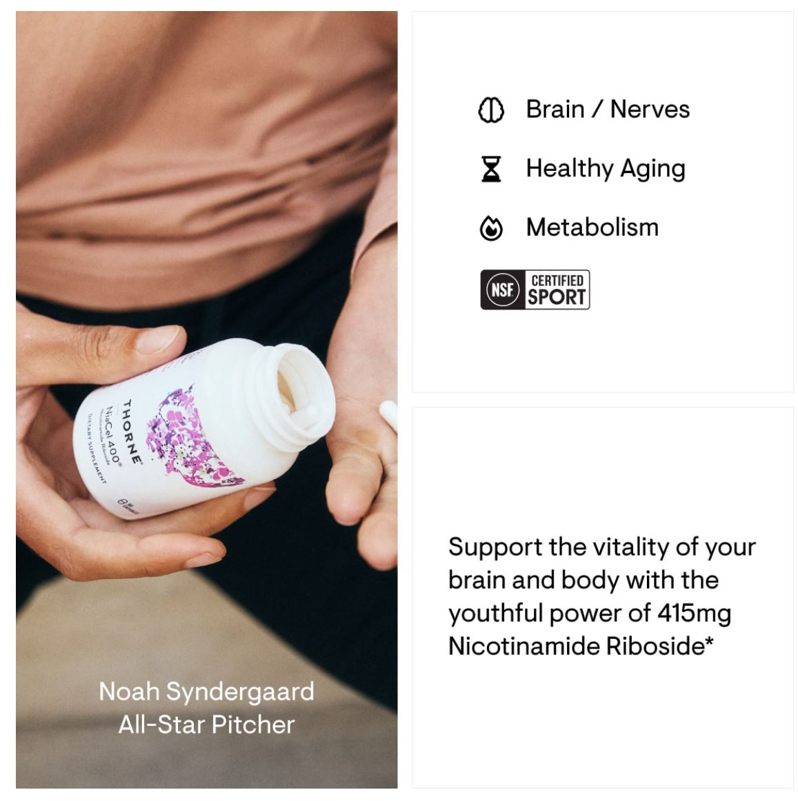 Elevate your wellness with Thorne's NiaCel 400 from Discount Annex. Experience enhanced cellular energy, efficient exercise, lean body composition, and an excellent response to chronological aging.*