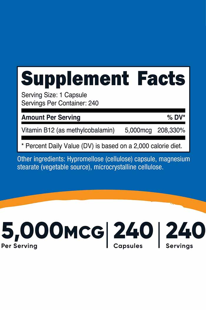 Experience the healthful impact of Nutricost's Vitamin B12, packed in easy-to-swallow vegetarian capsules. Containing 2000mcg of high-quality, bioavailable Methylcobalamin, it promises amplified energy, enhanced mood, and radiant beauty. Secure your supply at Discount Annex today!